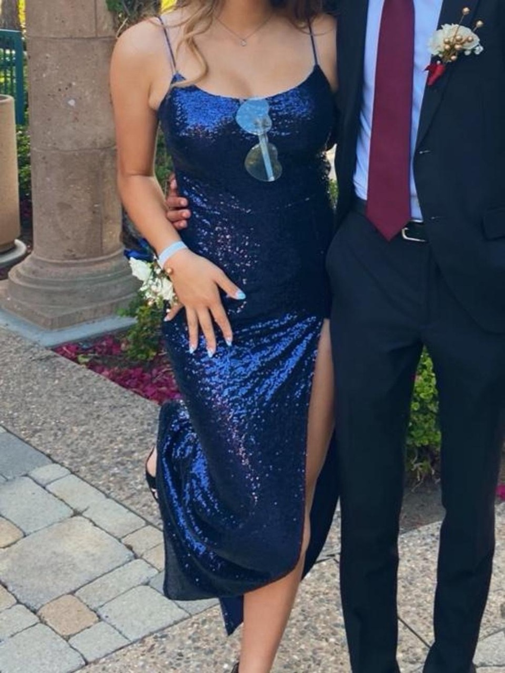 Windsor Navy Sequin Spaghetti-Strap Maxi Dress